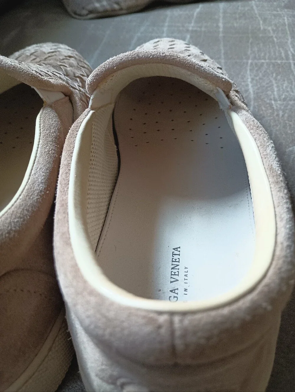 Bottega Veneta Beige Intrecciato Suede Mens Slip on Sneakers Size 42